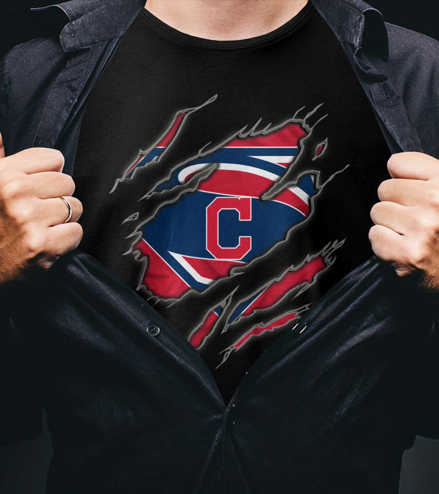 Cleveland Indians Superman Logo Claw Marks T-Shirt