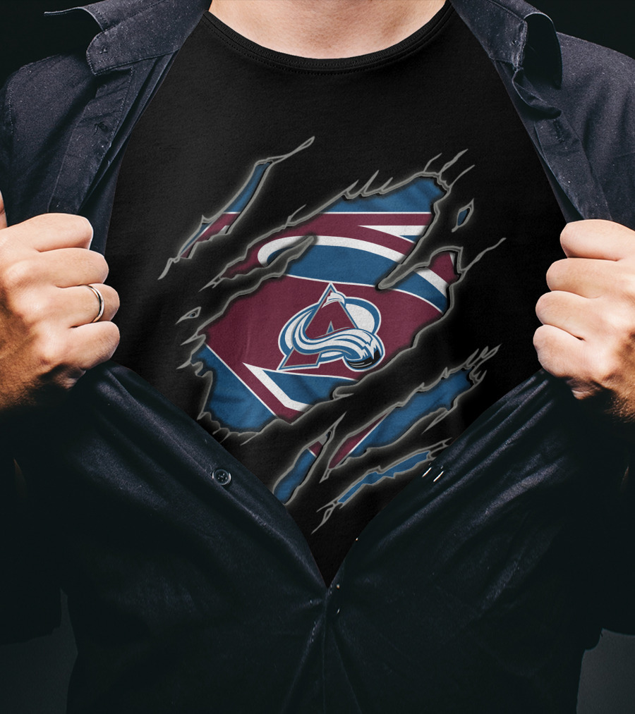 Colorado Avalanche Superman Logo Claw Marks Black T-Shirt