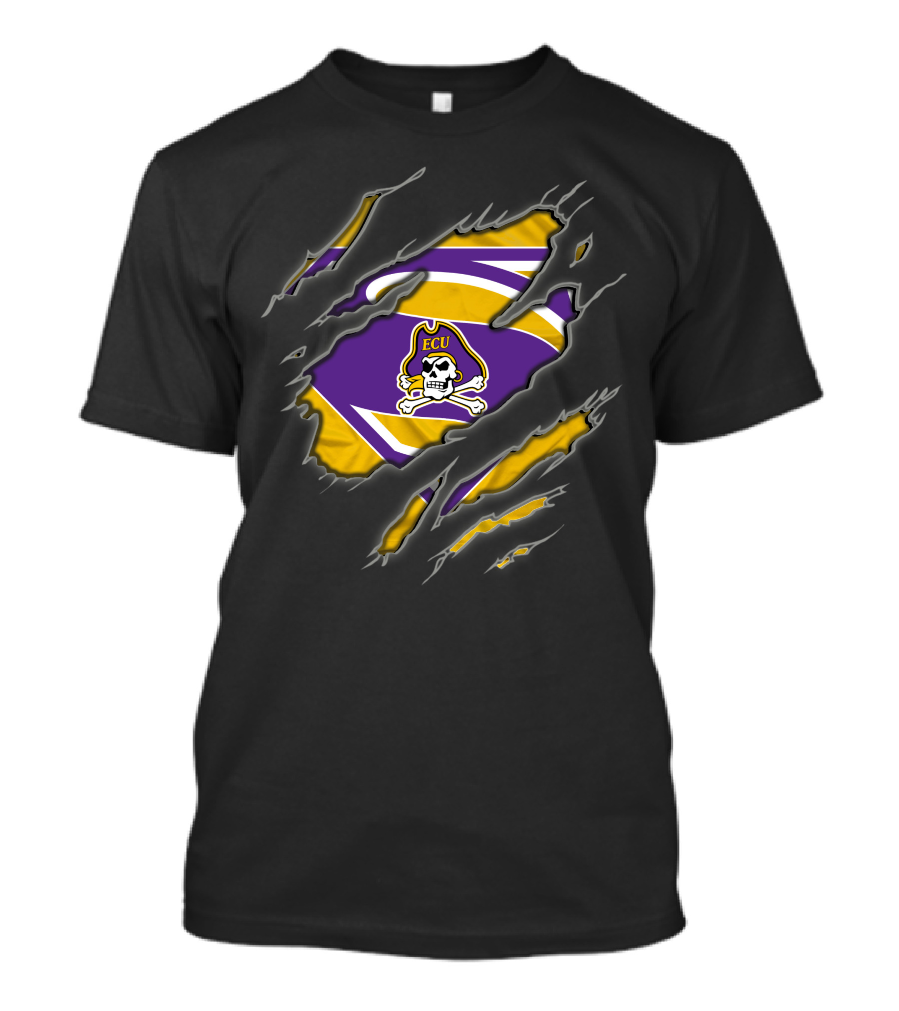 Ecu Pirates Logo With Superman Style Rip T-Shirt