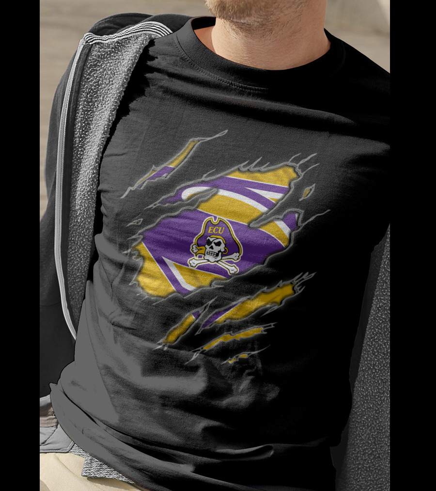 Ecu Pirates Logo With Superman Style Rip T-Shirt