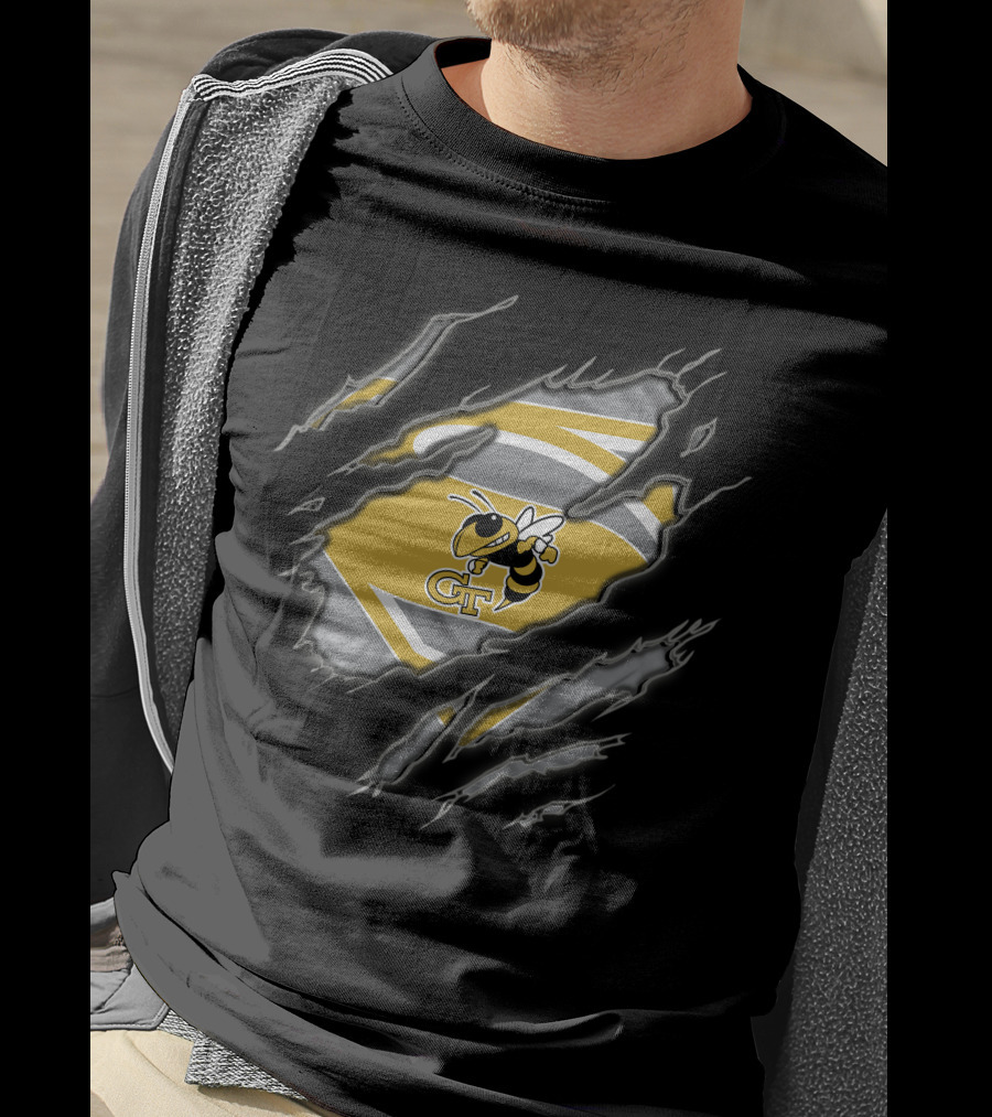 Georgia Tech Yellow Jackets Gt Iconic Logo Superman Claw Marks T-Shirt