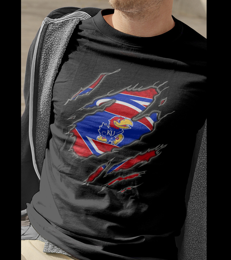 Kansas Jayhawks Torn Superman-Inspired Logo Claw Slash T-Shirt