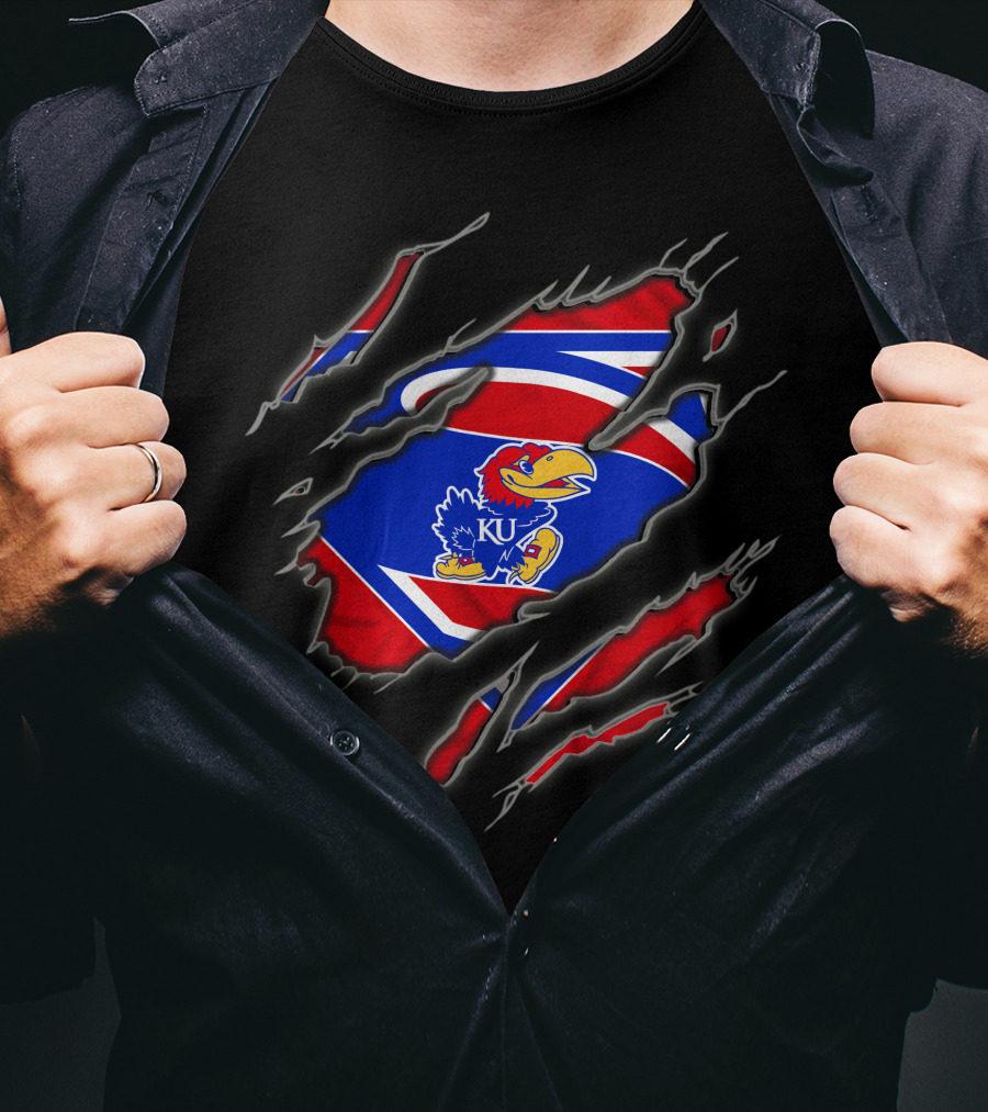 Kansas Jayhawks Torn Superman-Inspired Logo Claw Slash T-Shirt