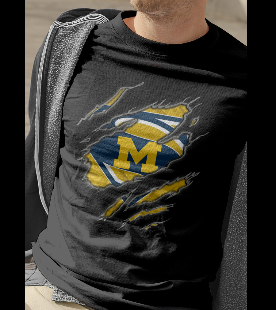 Michigan Wolverines Superman Logo Claw Rip T-Shirt