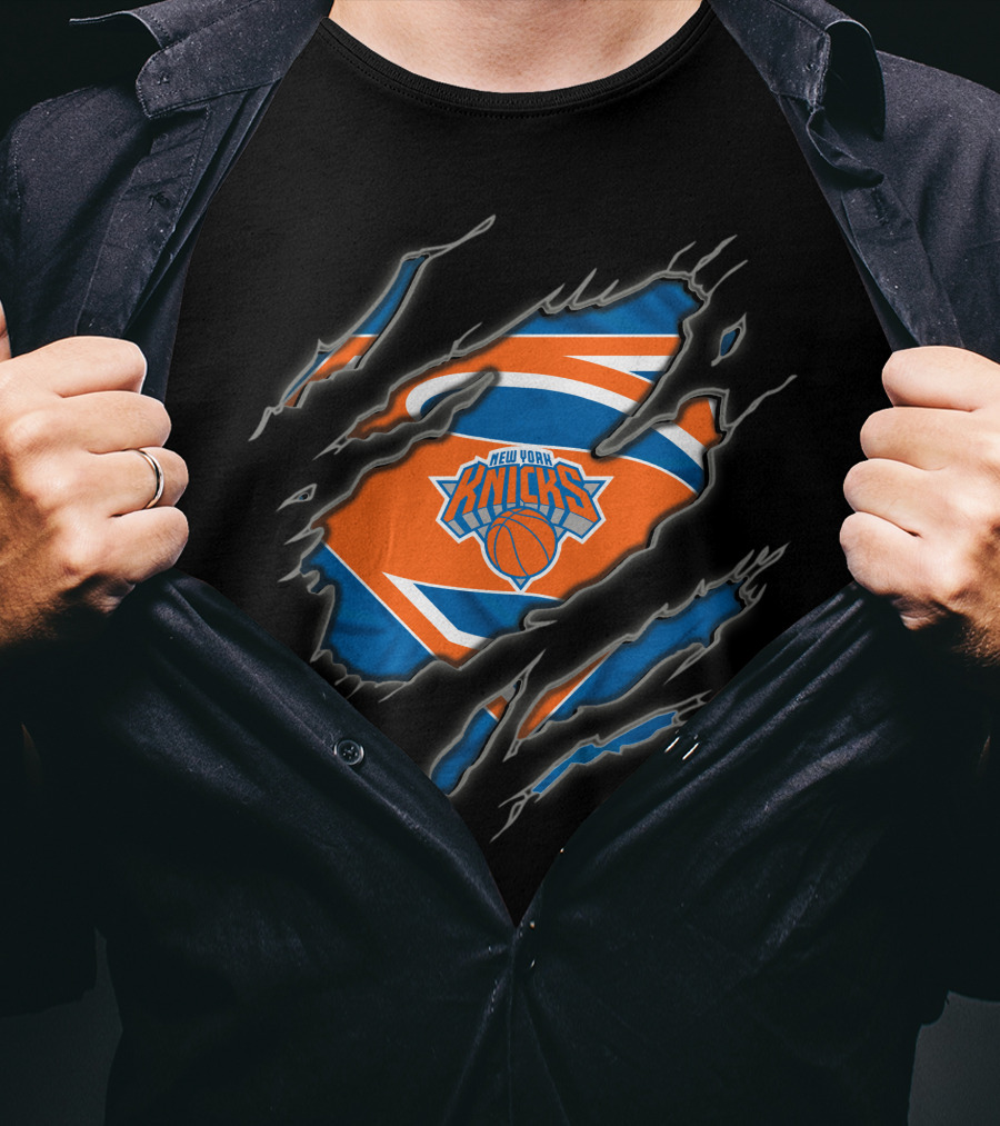 New York Knicks Superman Logo With Claw Marks And Basketball T-Shirt