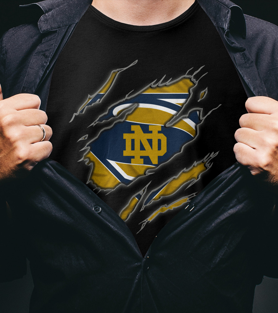 Notre Dame Fighting Irish Superman Logo Rip T-Shirt