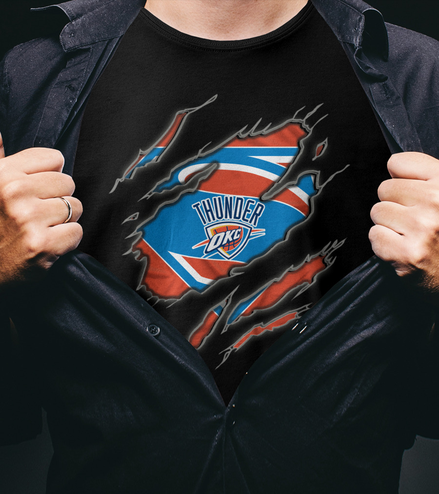 Oklahoma City Thunder Okc Emblem With Superman Style Ripped T-Shirt