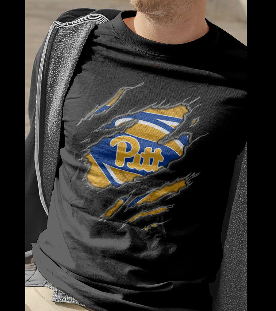Pittsburgh Panthers Pitt Superman Logo Ripped Effect T-Shirt