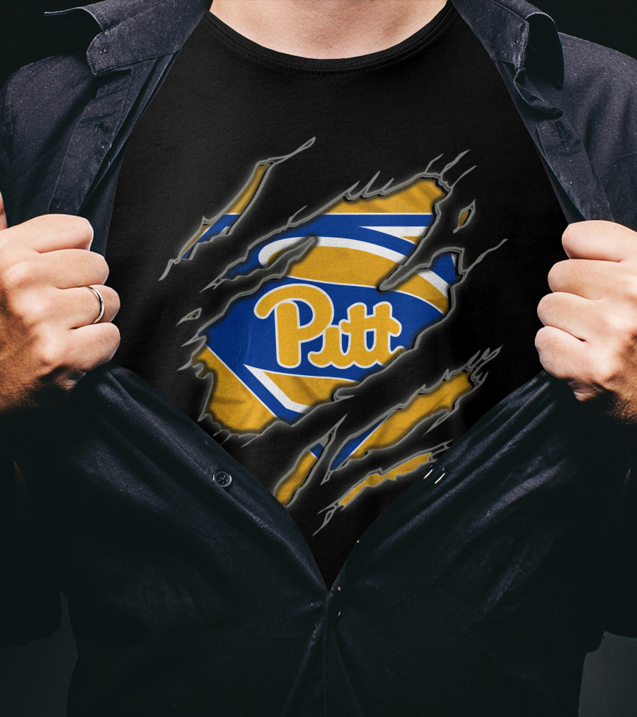 Pittsburgh Panthers Pitt Superman Logo Ripped Effect T-Shirt