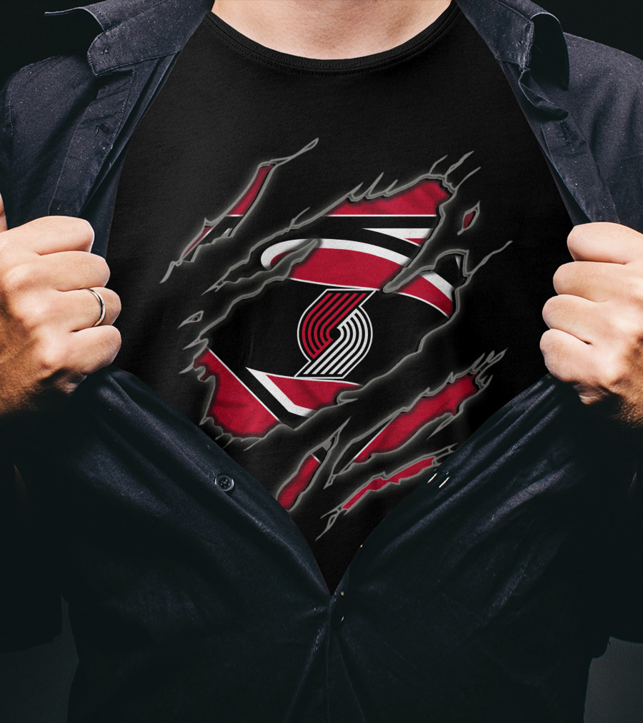 Portland Trail Blazers Logo Superman Ripped Claw T-Shirt
