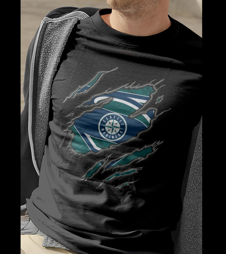 Seattle Mariners Superman Logo Claw Reveal T-Shirt