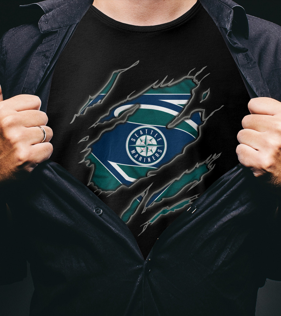 Seattle Mariners Superman Logo Claw Reveal T-Shirt