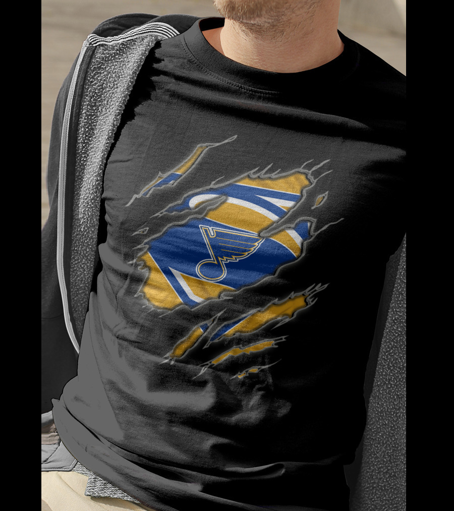 St Louis Blues Superman Style Logo In Ripped T-Shirt