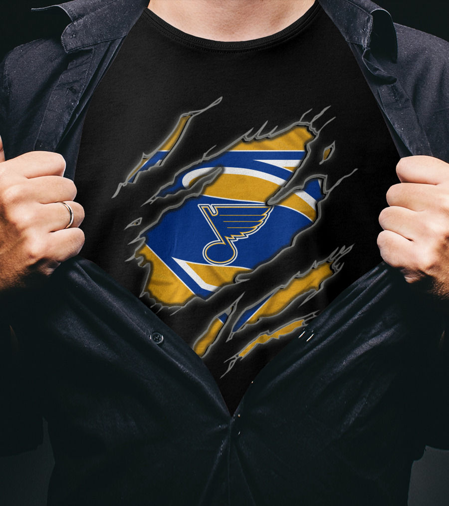 St Louis Blues Superman Style Logo In Ripped T-Shirt