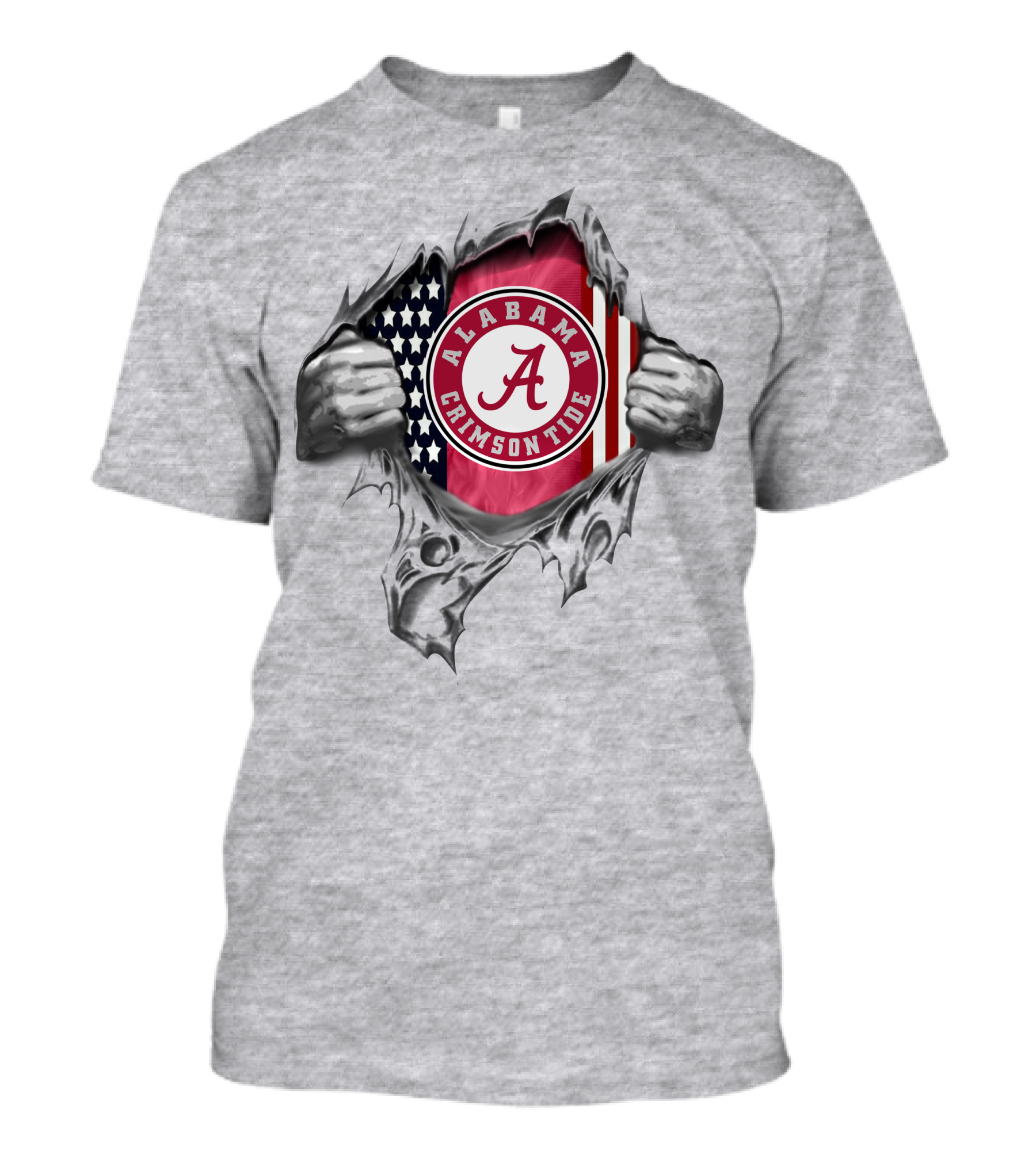 Alabama Crimson Tide American Flag Ripped Style T-Shirt