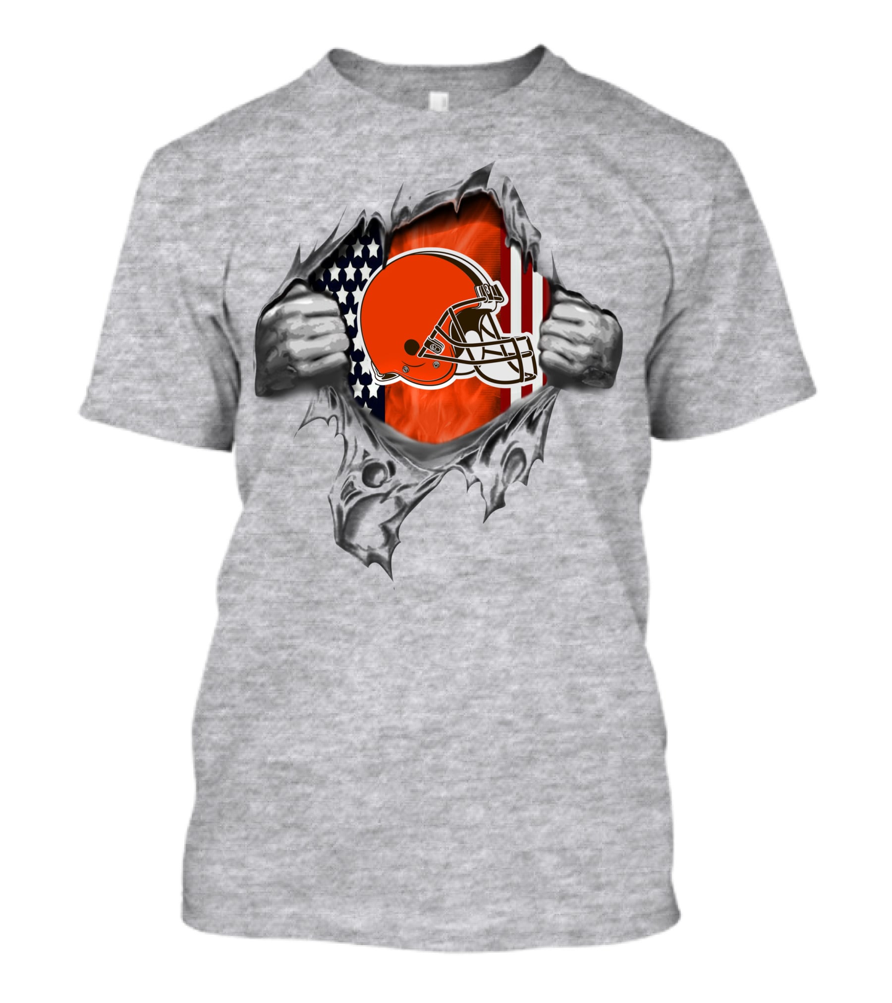 Cleveland Browns Helmet Ripped American Flag T-Shirt