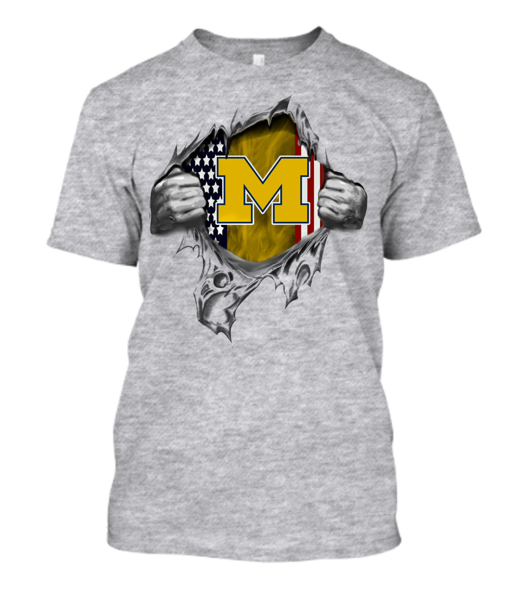 Michigan Wolverines M Logo With American Flag Tear T-Shirt