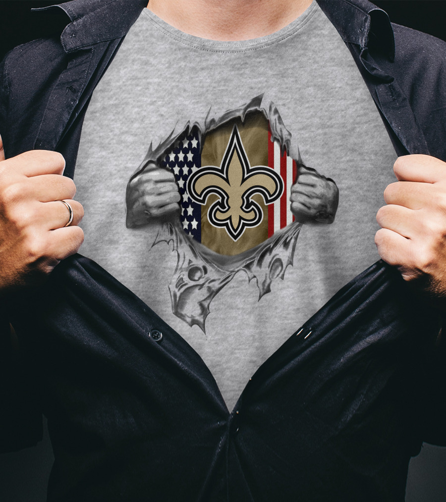 New Orleans Saints Usa Flag Fleur-De-Lis Icon Tear Away T-Shirt