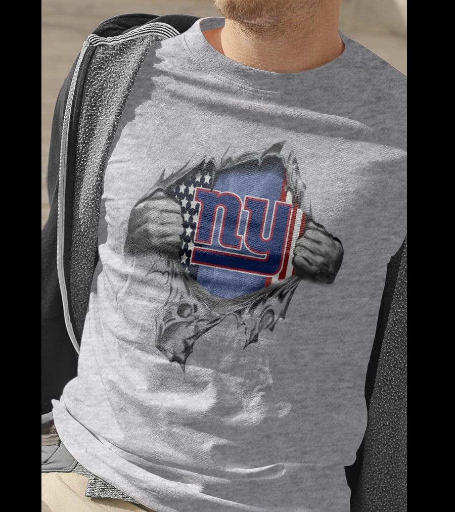 New York Giants American Flag Ny Logo Peeking From Ripped Surface T-Shirt