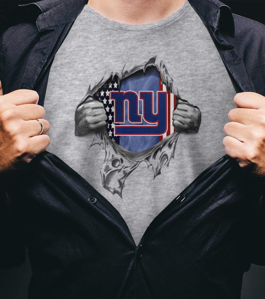 New York Giants American Flag Ny Logo Peeking From Ripped Surface T-Shirt