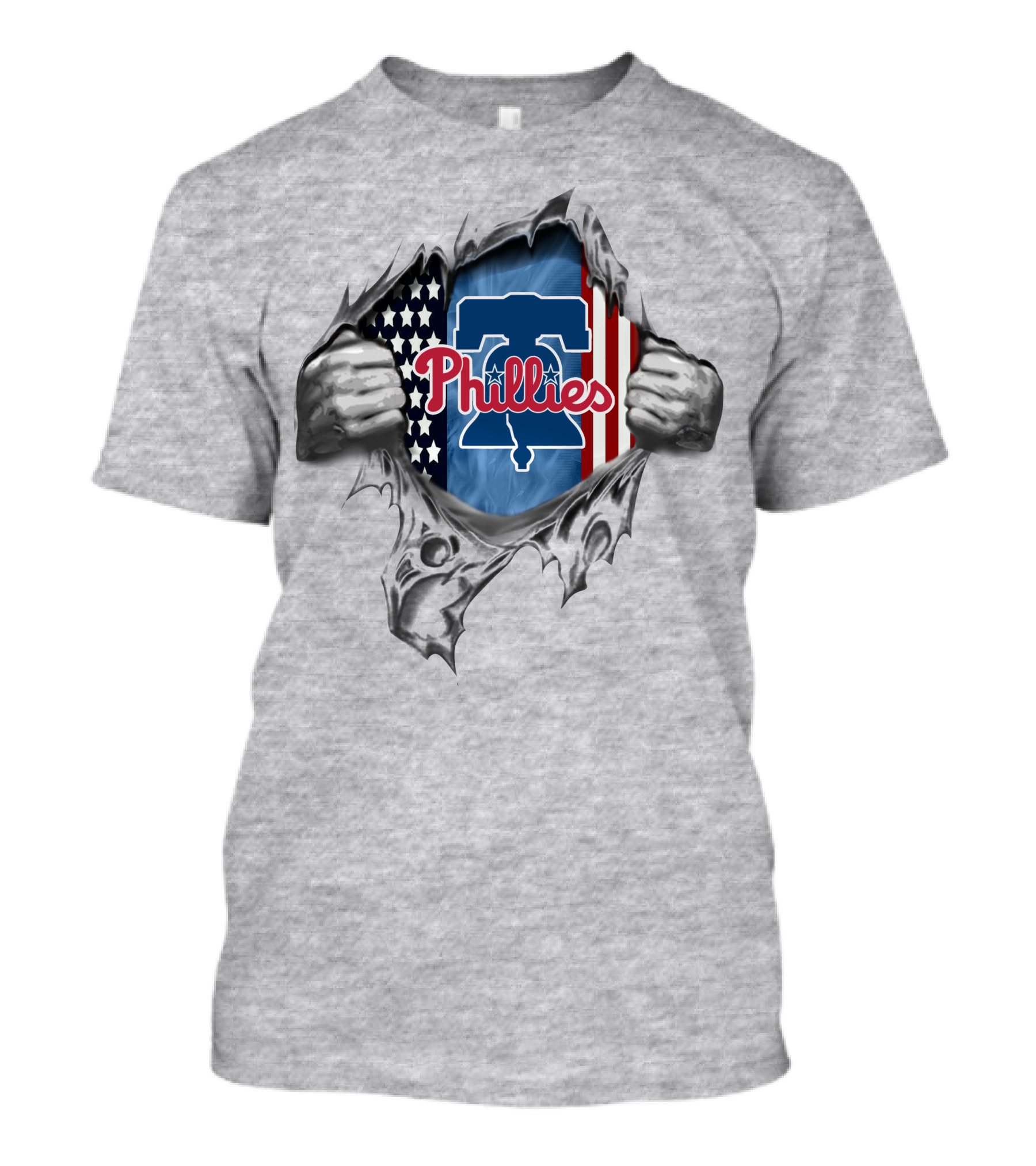 Philadelphia Phillies Liberty Bell American Flag Motif With Torn Ripped T-Shirt