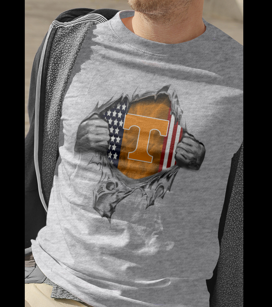 Tennessee Volunteers American Flag Torn Open Design T T-Shirt