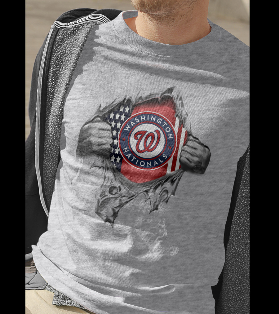 Washington Nationals American Flag Logo Hidden Behind Ripped Surface T-Shirt