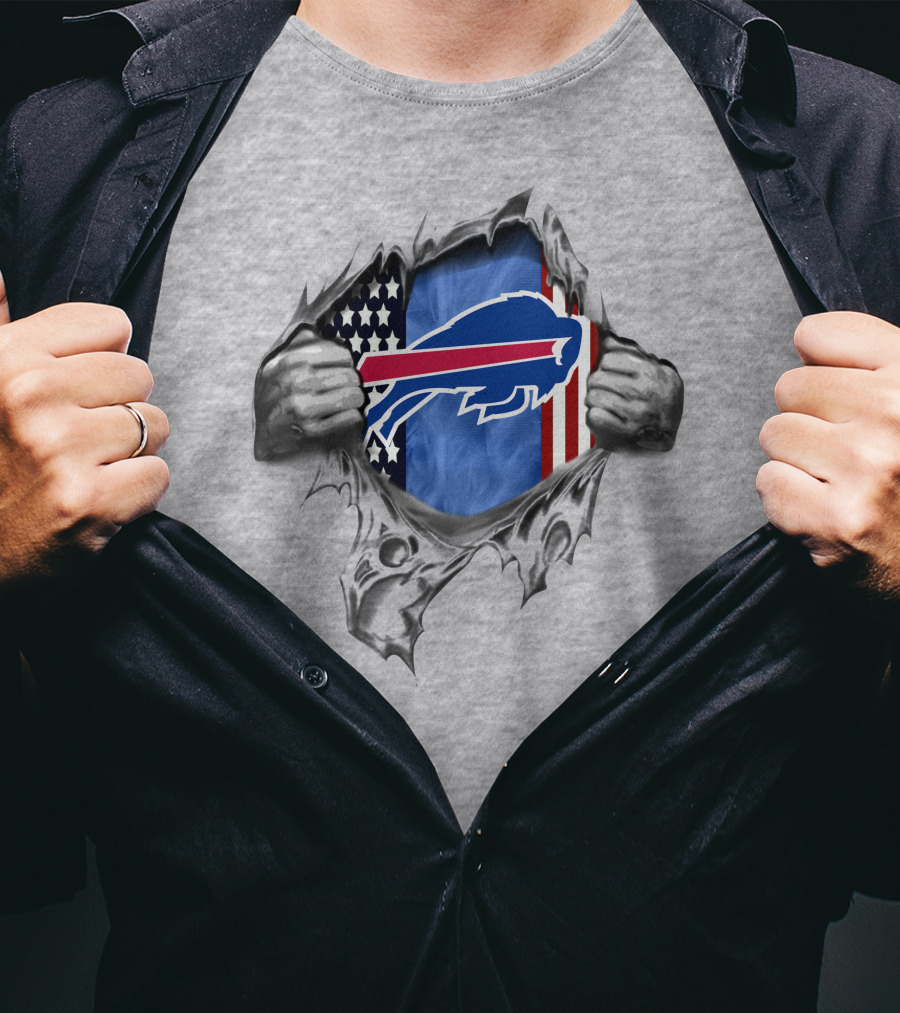 American Flag Buffalo Bills Logo Hidden Under Ripped Skin T-Shirt