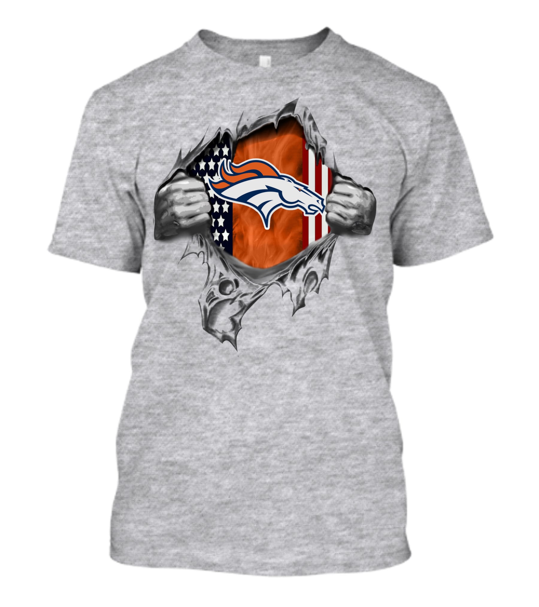 Denver Broncos American Flag Logo Tear Effect T-Shirt