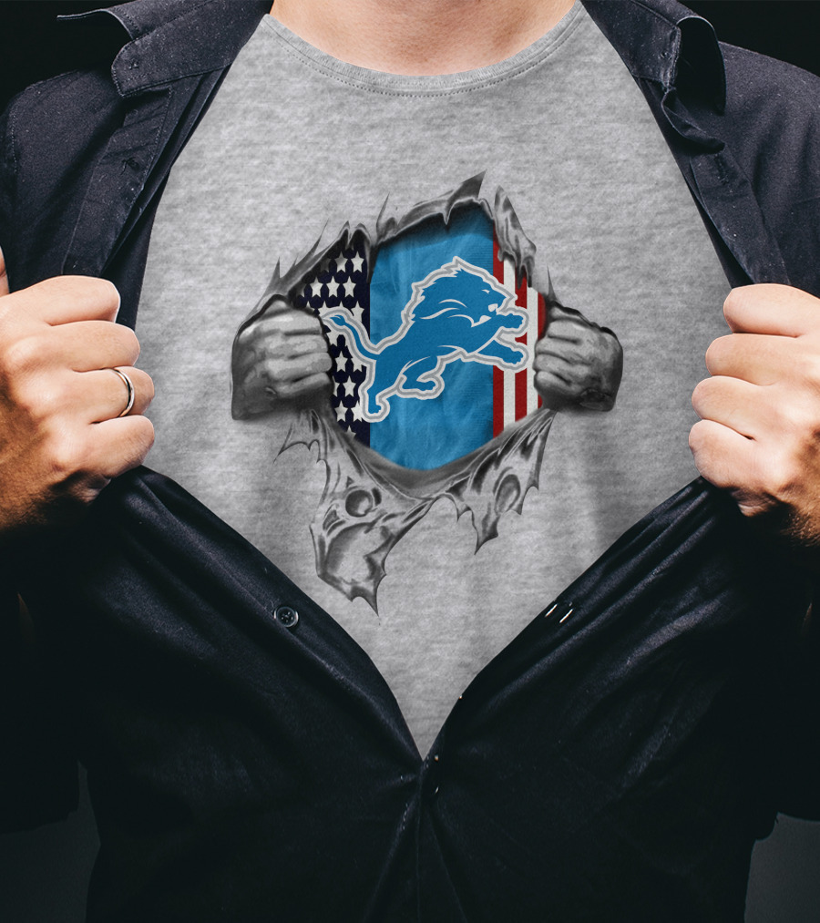 American Flag Lion Logo Detroit Lions T-Shirt