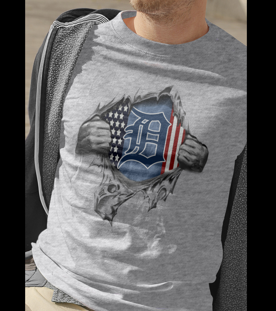 American Flag Detroit Tigers Rip T-Shirt