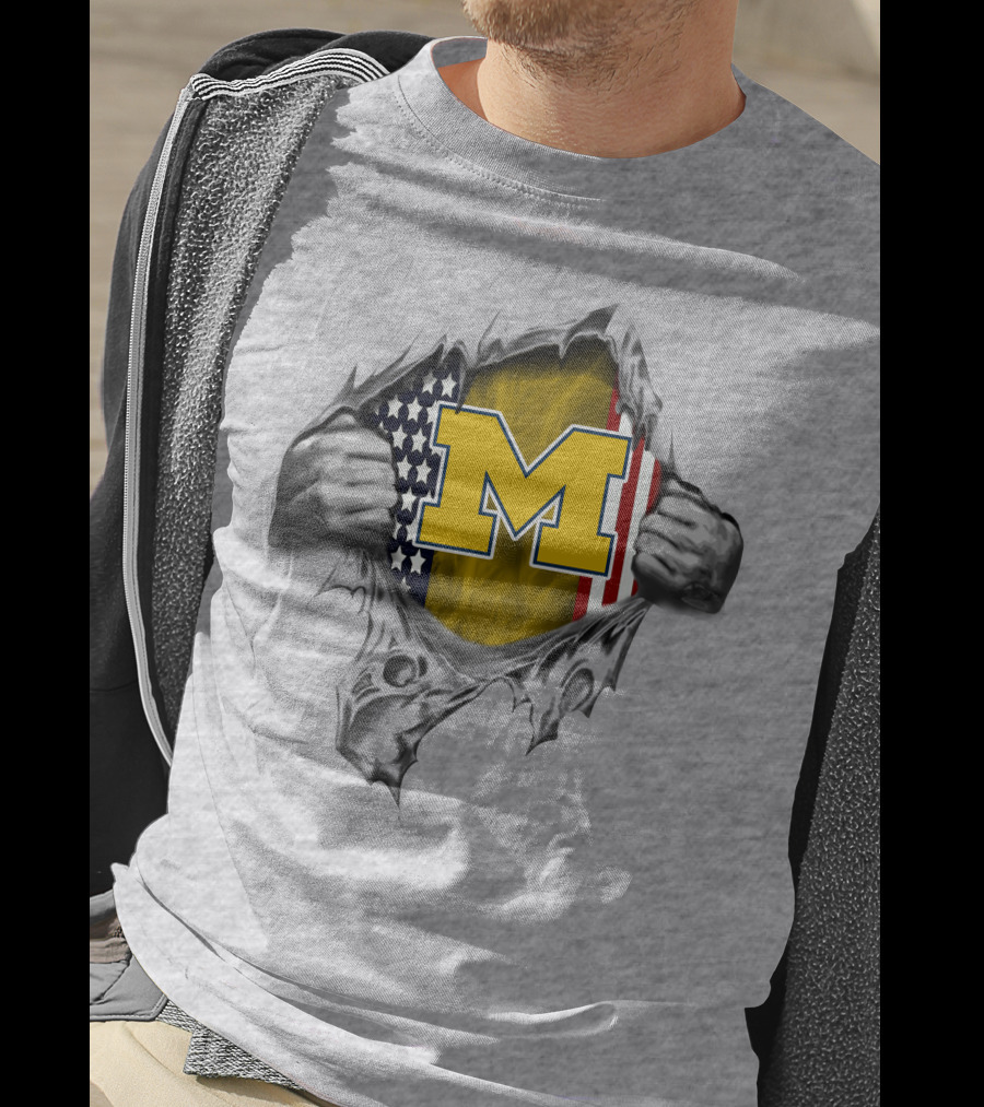 Michigan Wolverines American Flag Ripped T-Shirt
