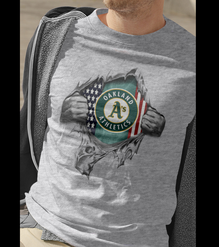 Oakland Athletics American Flag Ripped Hands T-Shirt