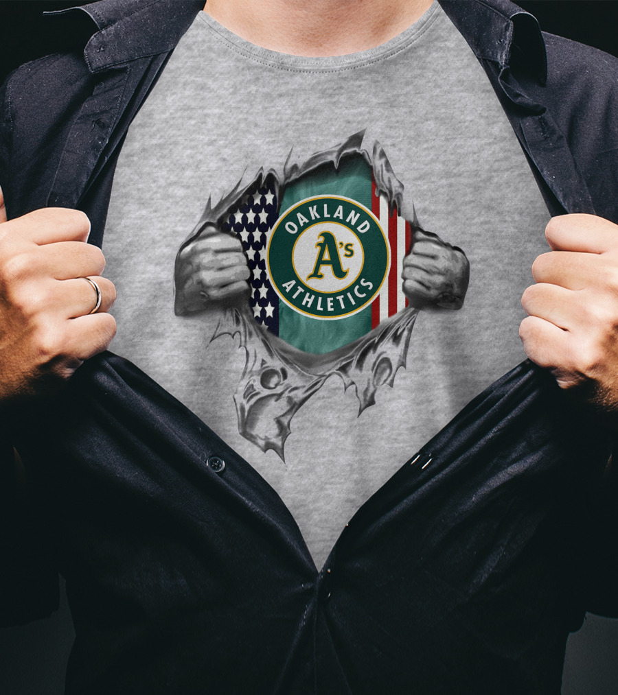 Oakland Athletics American Flag Ripped Hands T-Shirt