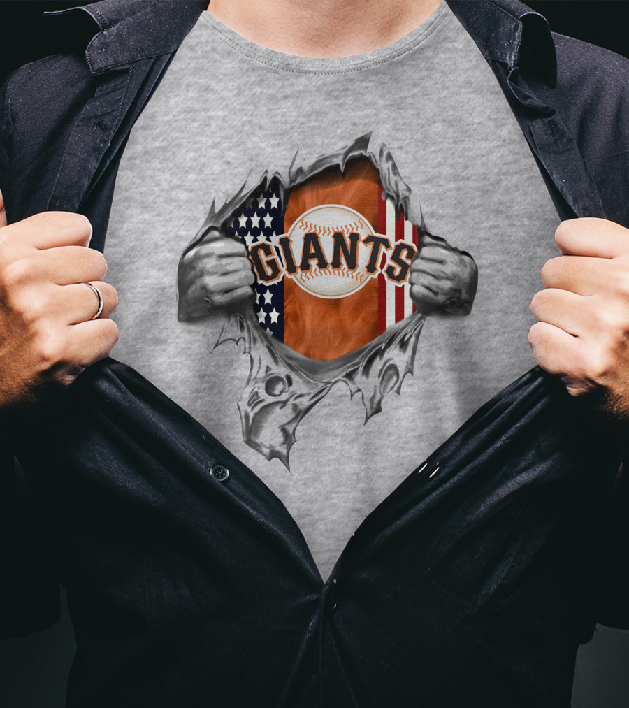 Giants Baseball American Flag Tear With Baseball T-Shirt