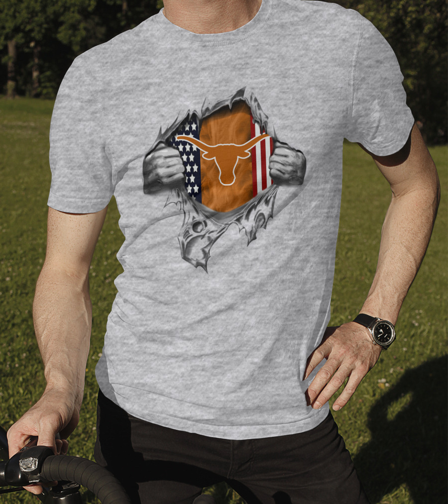 Texas Longhorns American Flag Ripped T-Shirt