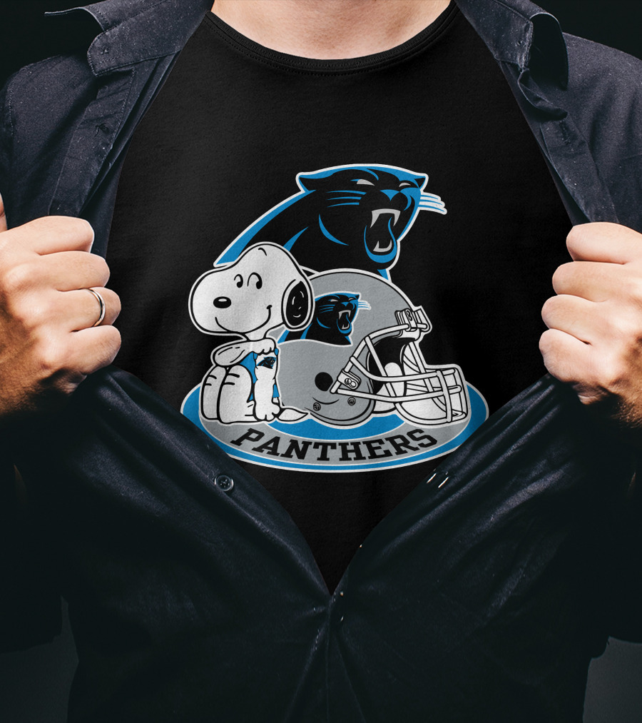 Snoopy Hugging Carolina Panthers Helmet With Team T-Shirt
