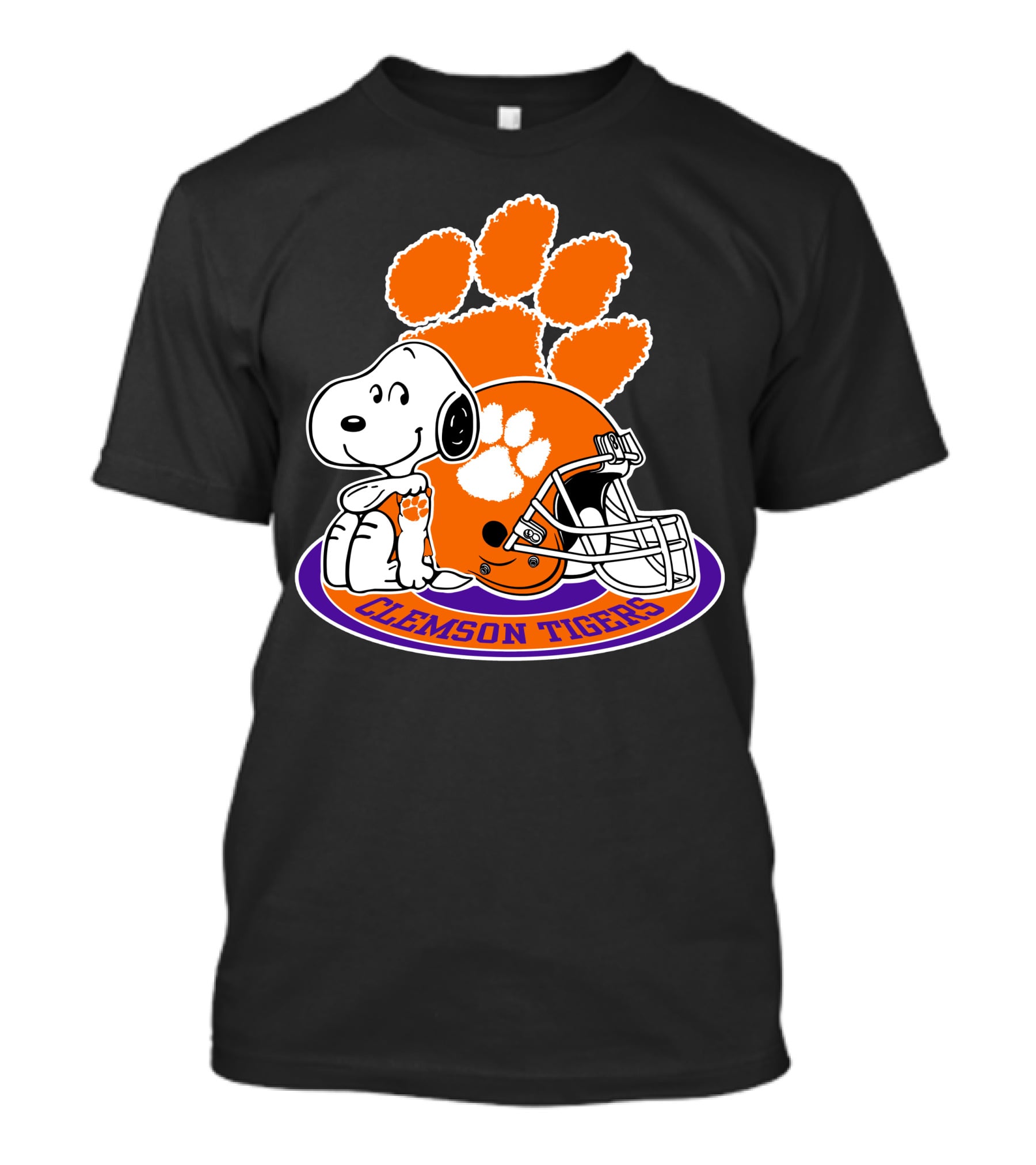 Clemson Tigers Snoopy Paw Print Helmet T-Shirt