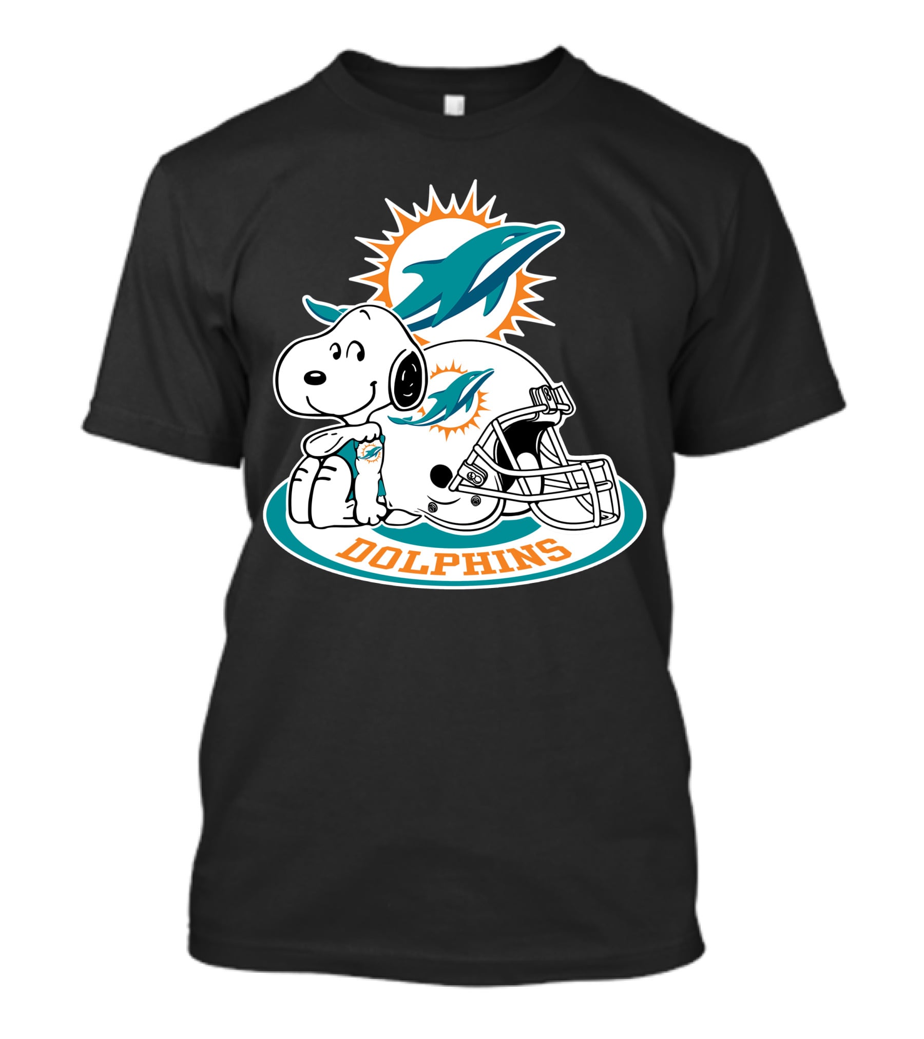 Miami Dolphins Snoopy Helmet Logo With Peanuts Character T-Shirt