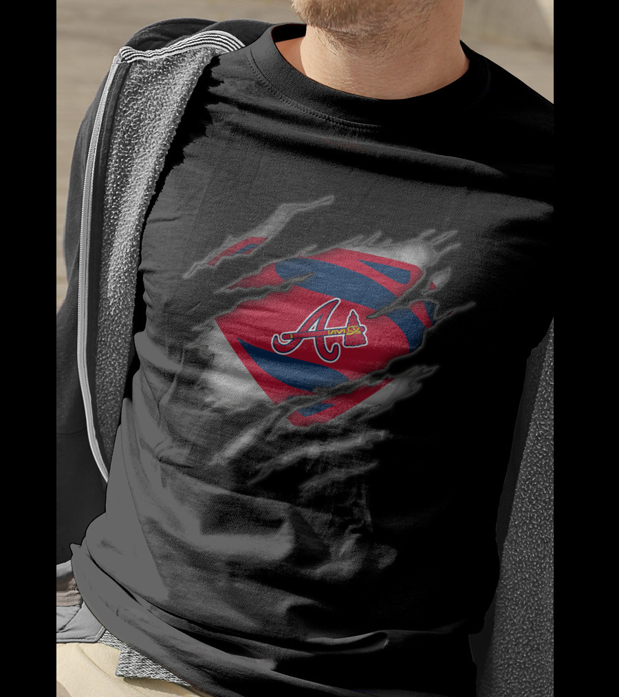 Atlanta Braves Logo With Superman Ripped Costume T-Shirt