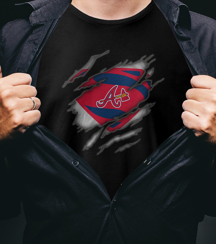 Atlanta Braves Logo With Superman Ripped Costume T-Shirt