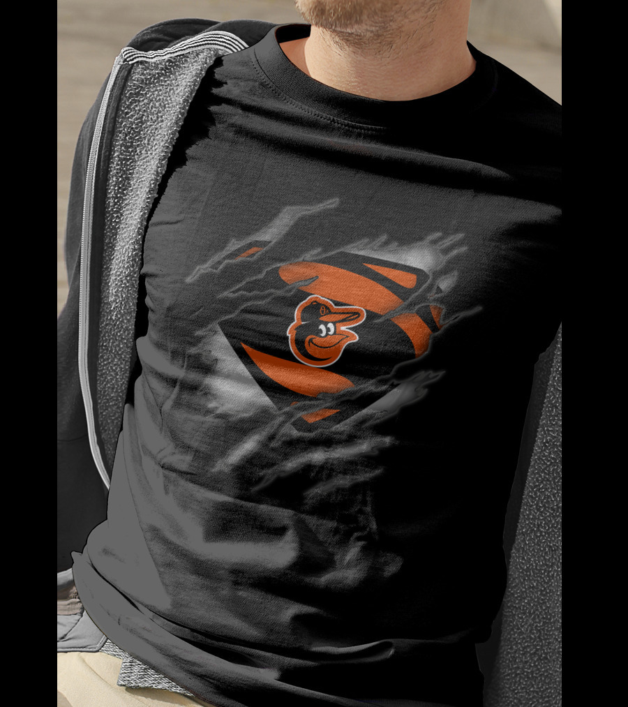Baltimore Orioles Logo In Superman Style Rip T-Shirt