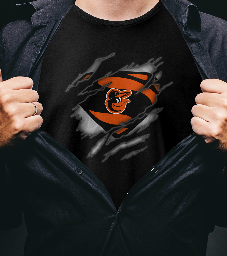 Baltimore Orioles Logo In Superman Style Rip T-Shirt