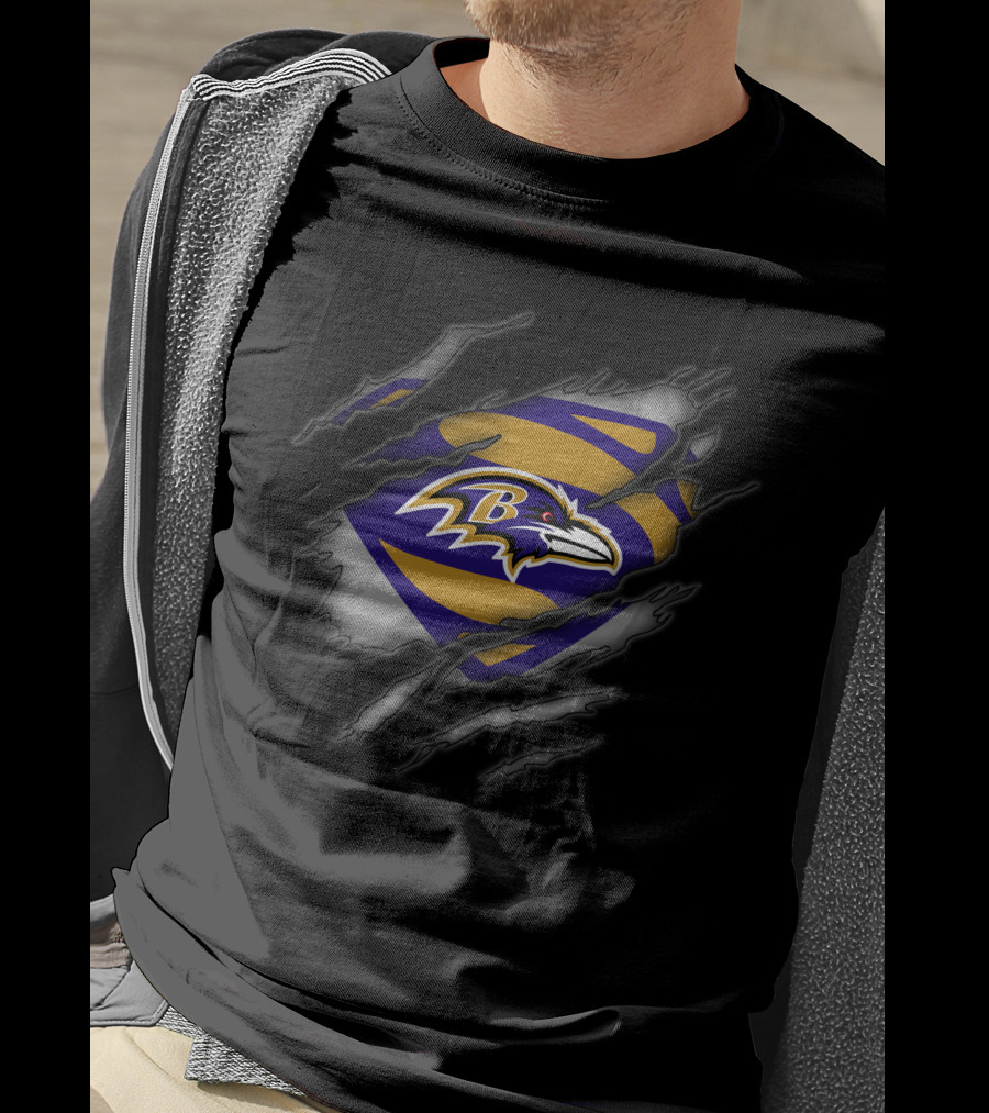 Baltimore Ravens Superman Logo Rip T-Shirt