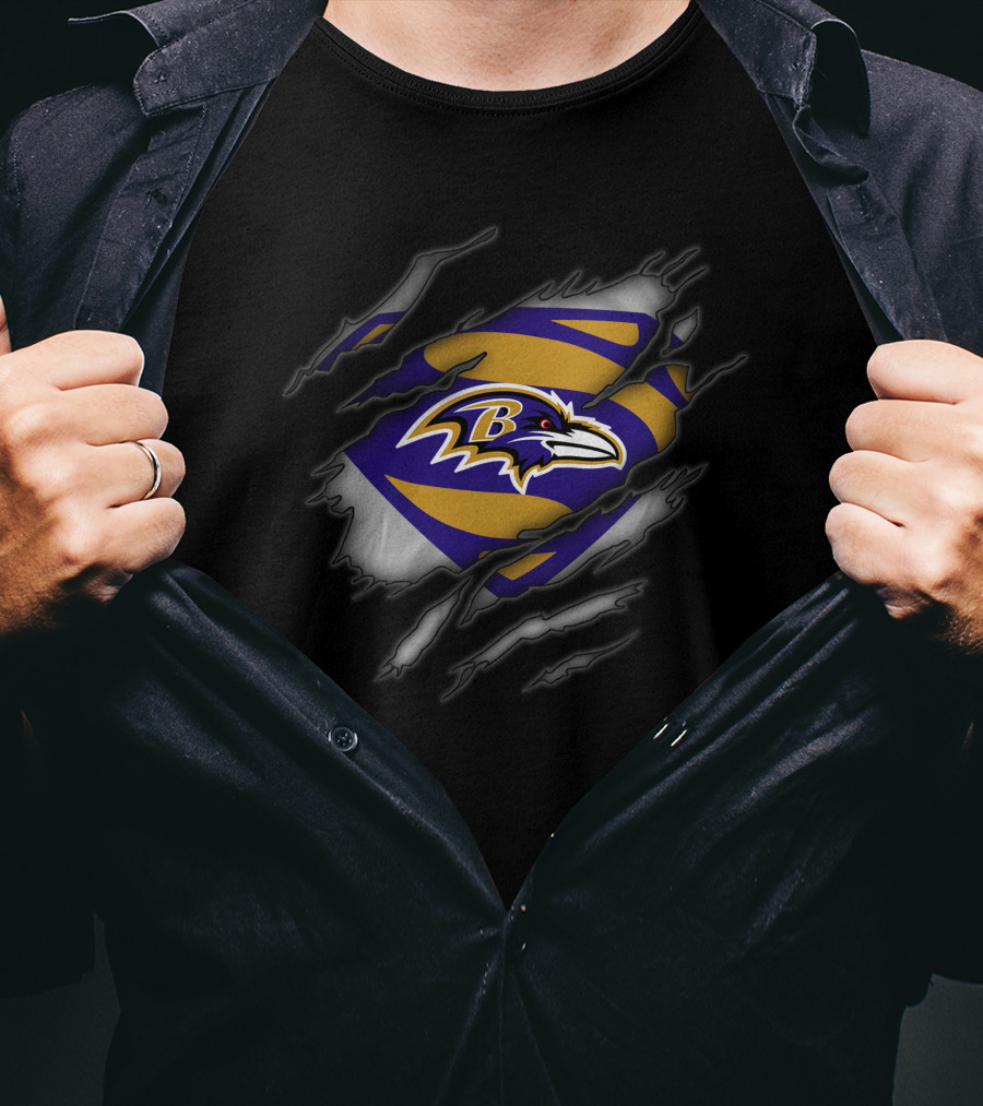 Baltimore Ravens Superman Logo Rip T-Shirt