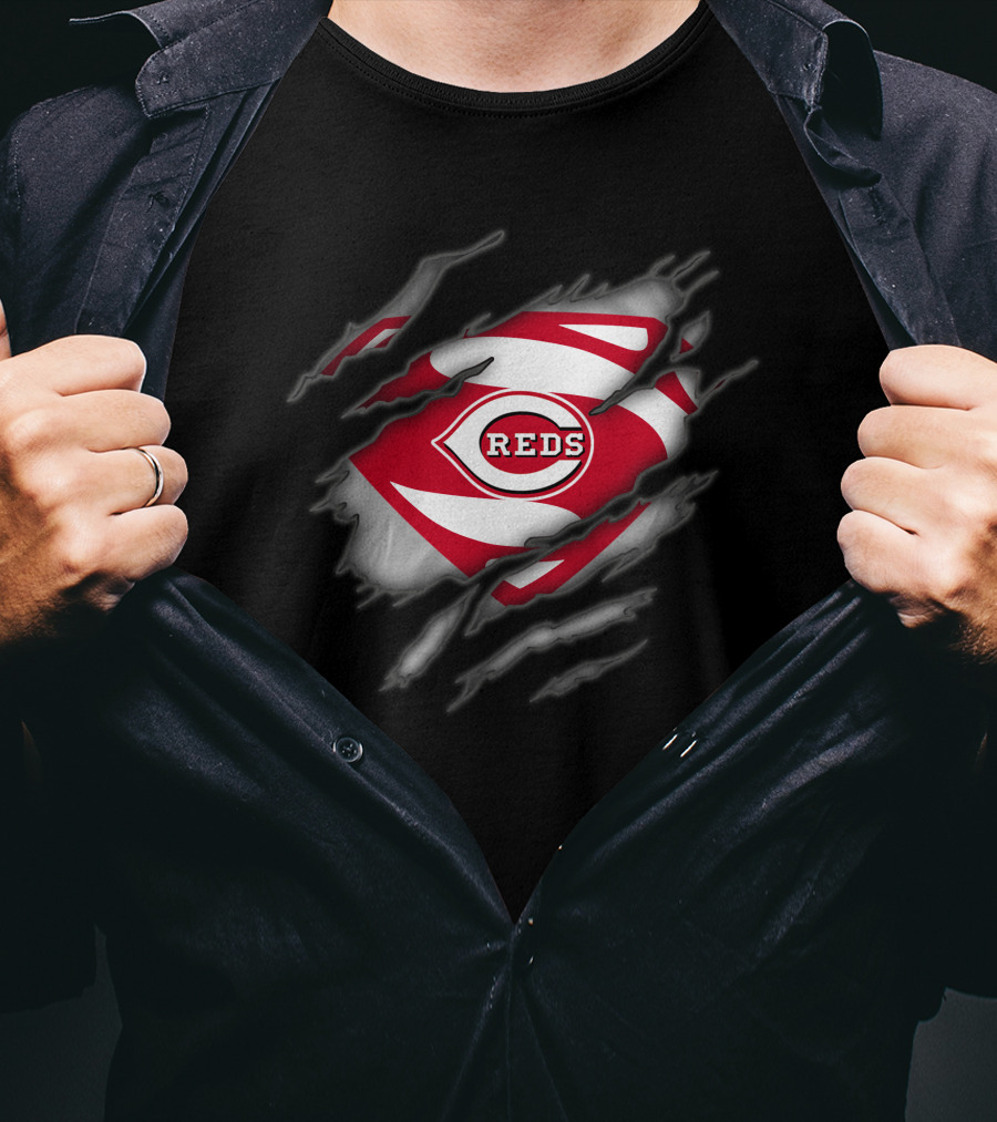 Cincinnati Reds Logo Superman Style Tear Reveal T-Shirt