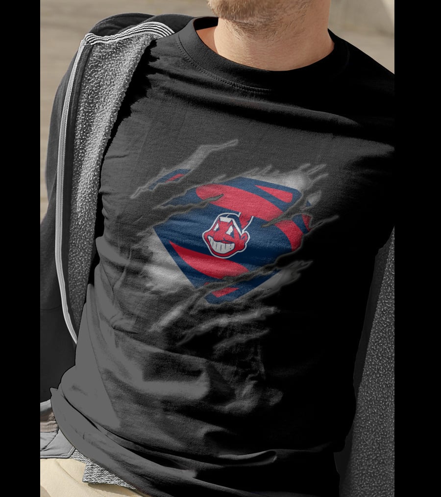 Cleveland Indians Chief Wahoo Superman Rip Style T-Shirt