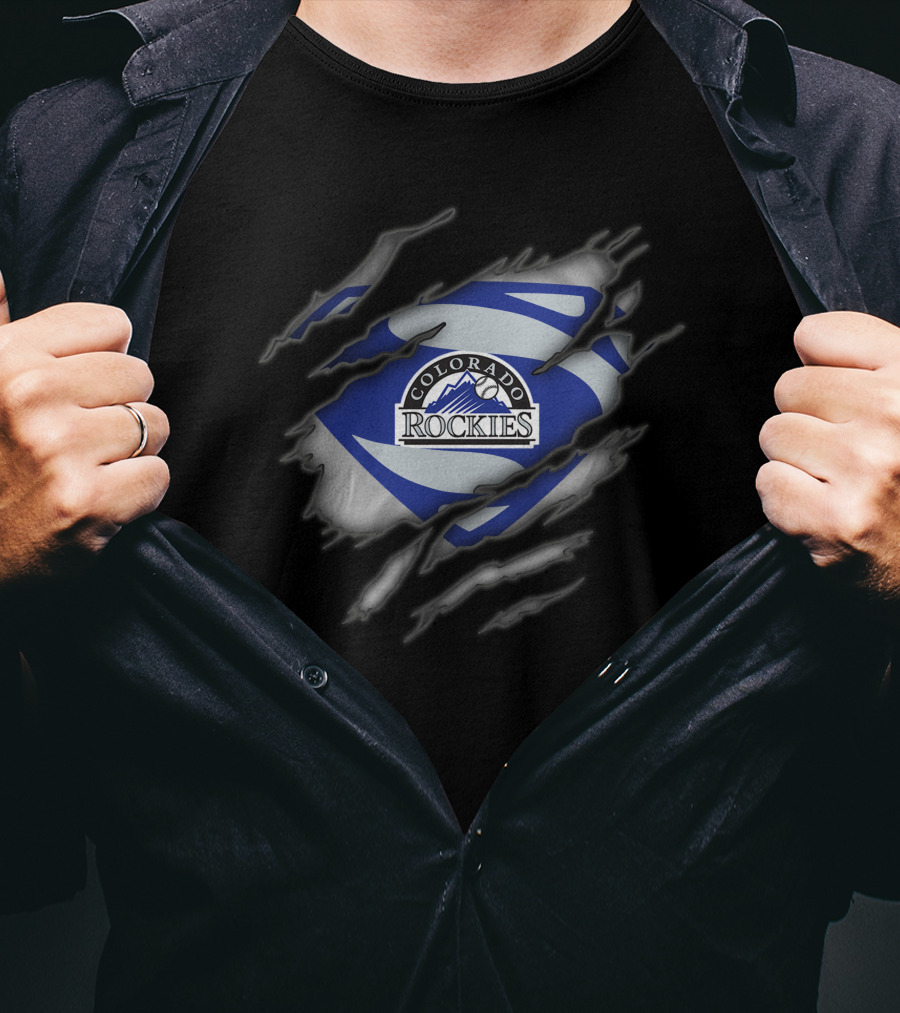 Colorado Rockies Emblem With Superman Style Rip Effect T-Shirt