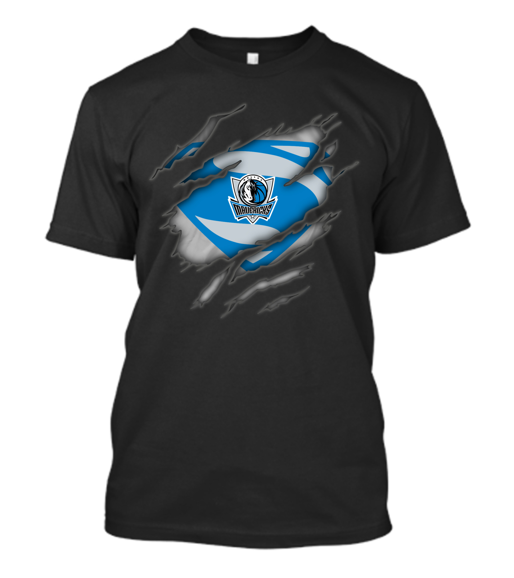 Dallas Mavericks Logo With Superman Style Costume Rip T-Shirt