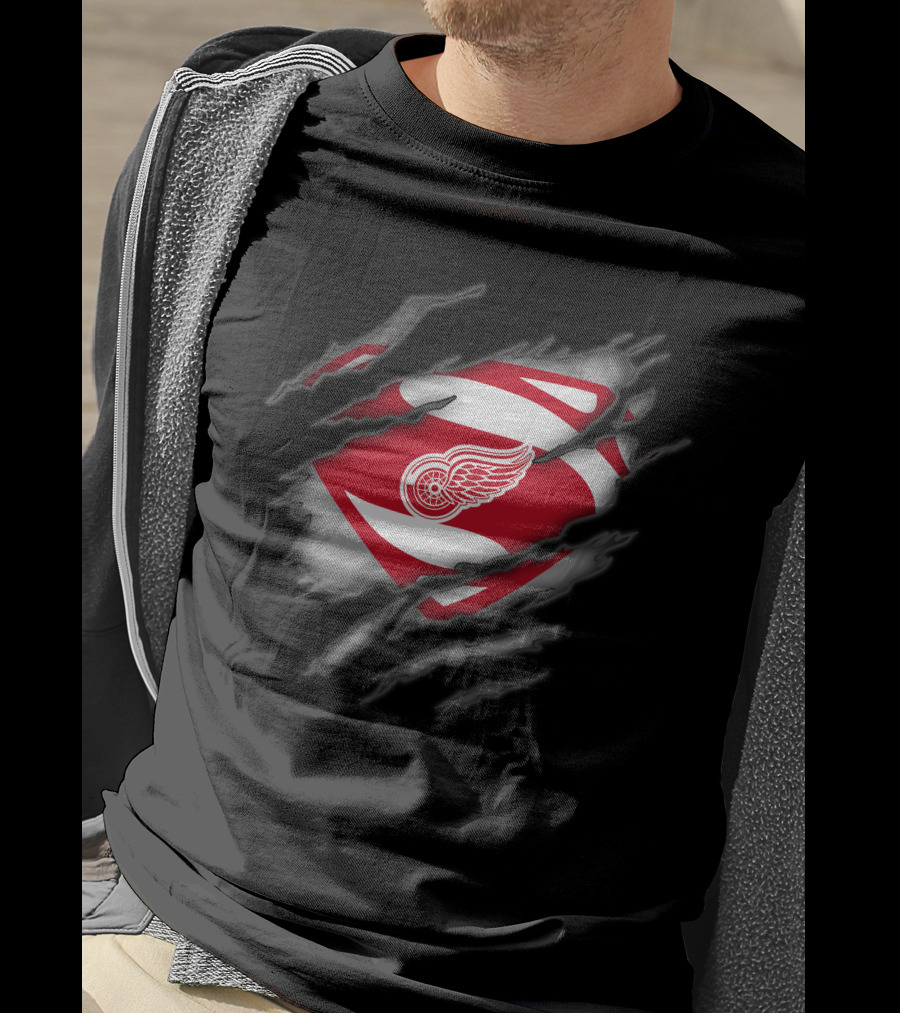 Detroit Red Wings Hockey Superman Logo Fusion T-Shirt
